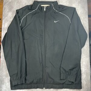 VTG Nike Windbreaker Men's XXL 2XL Black Full Zip Coat Track Jacket Y2K